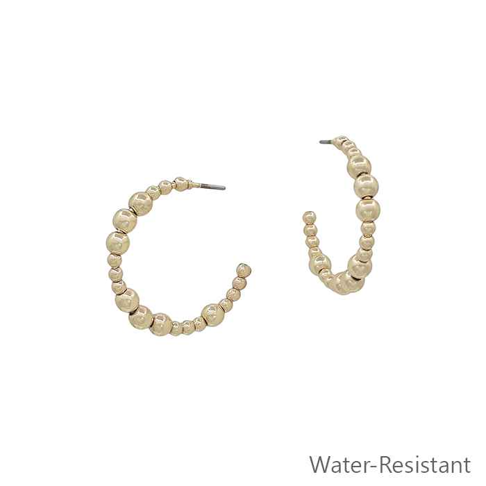 Water Resistant 3mm & 4mm Gold Beaded 1" Hoop Earring