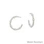 Water Resistant Silver Square Beaded with Silver Bead 1" Hoop Earring