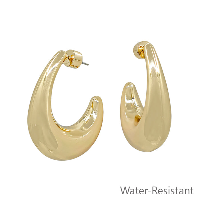 Water Resistant Gold Thick Teardrop 1.5" Earring