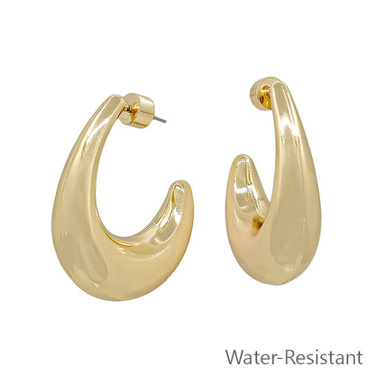 Water Resistant Gold Thick Teardrop 1.5" Earring