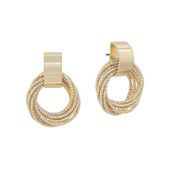 Gold Stud with Textured Metal Knot Accent 1" Earring, Very Popular!