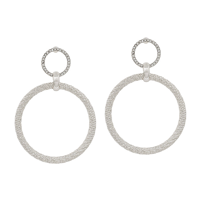 Silver Open Circle with Pave Beaded Accent 2" Earring