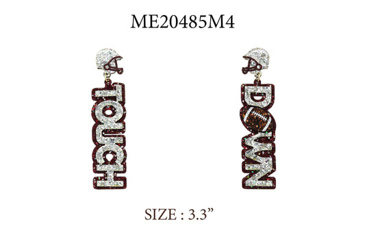 Maroon and Silver Glitter Touchdown  2" Gameday Earring