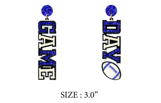 Light Blue and White "Gameday" Glitter 2" Earring