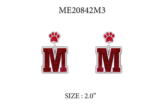 Maroon M 2" Acrylic Gameday Earring