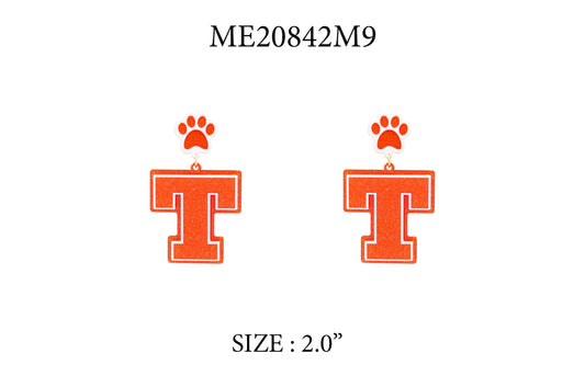 Orange and White T 2" Acrylic Gameday Earring (Copy) (Copy) (Copy)