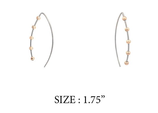 Silver Wire with Gold Beaded 1.75" Threaded Earring