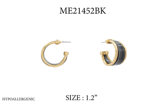 Gold Outlined with Black Tortoise Acrylic 1.2" Hoop Earring