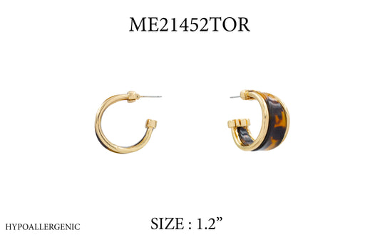 Gold Outlined with Brown Tortoise Acrylic 1.2" Hoop Earring