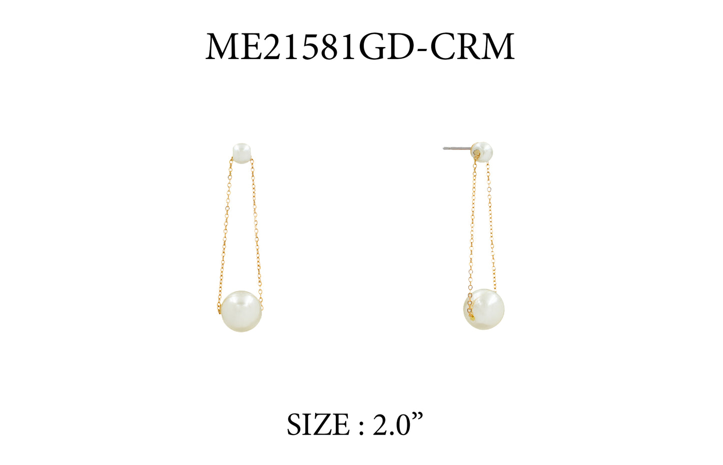 Gold Stud with Loop Chain and Pearl 2" Drop Earring