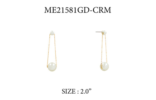 Gold Stud with Loop Chain and Pearl 2" Drop Earring