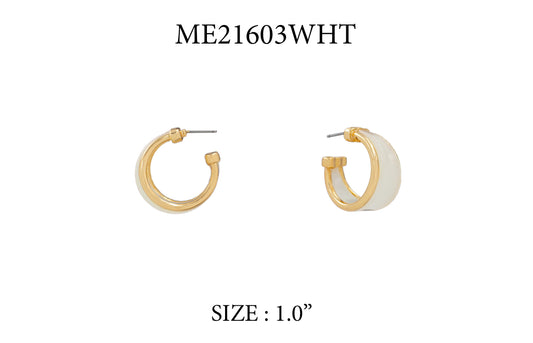 White Acrylic with Gold Band 1" Hoop Earring