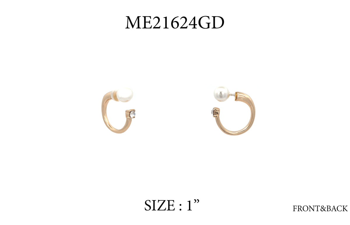 Gold 1" Hoop with Crystal Accent and Pearl Studded Earring Back