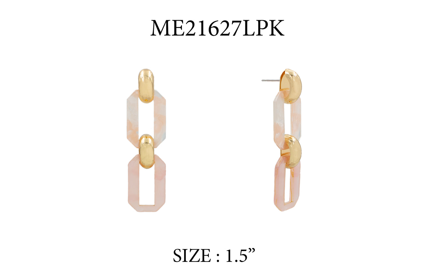 Light Pink Acrylic Link and Gold 2.3" Drop Earring