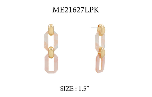 Light Pink Acrylic Link and Gold 2.3" Drop Earring