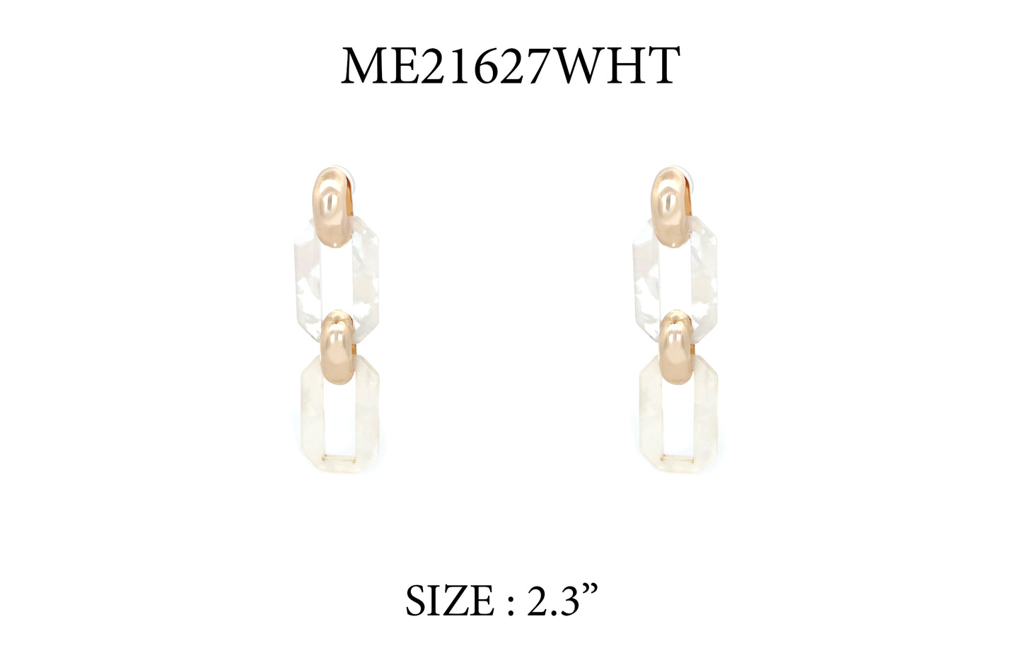 White Acrylic Link and Gold 2.3" Drop Earring