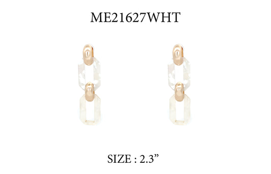 White Acrylic Link and Gold 2.3" Drop Earring