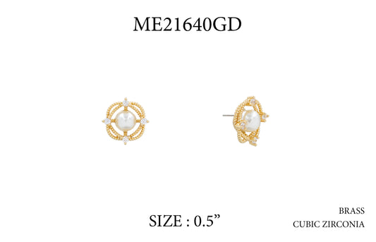 Gold Geometric with Pearl Stud Earring