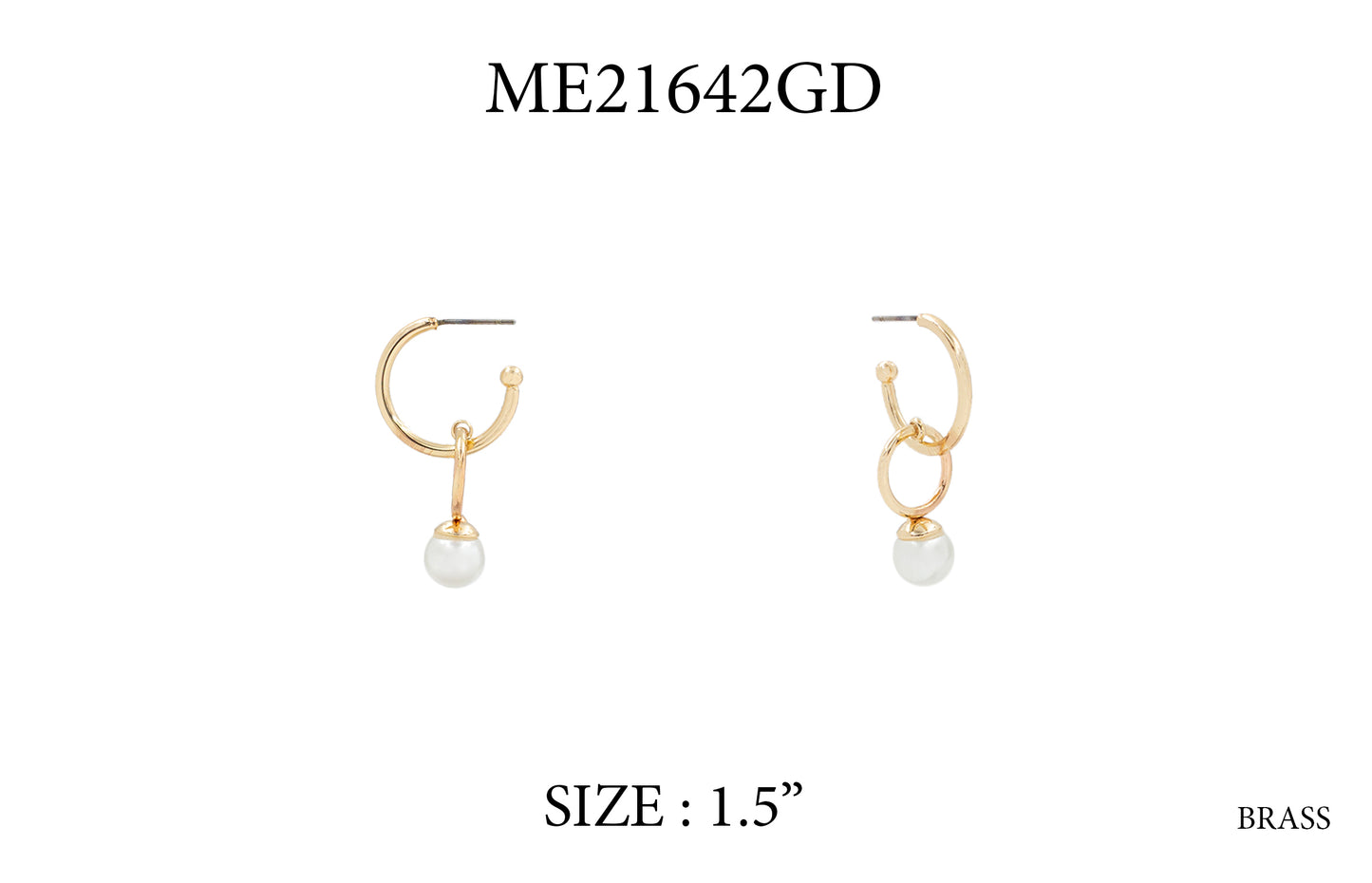 Gold Huggie Hoop with Open Circle and Pearl 1" Earring