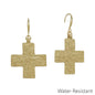 Water Resistant 1.5" Gold Hammered Cross Metal Earring