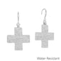 Water Resistant 1.5" Silver Hammered Cross Metal Earring