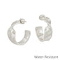 Water Resistant Silver Metal Twisted 1" Hoop Earring