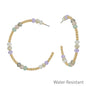 Water Resistant Gold Beaded with Light Multi Crystals 2" Hoop Earring
