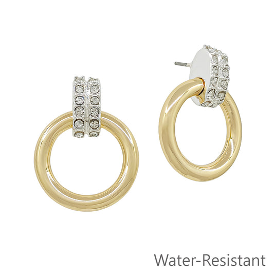 Water Resistant Gold Open 1" Circle w ith Silver Pave Accents
