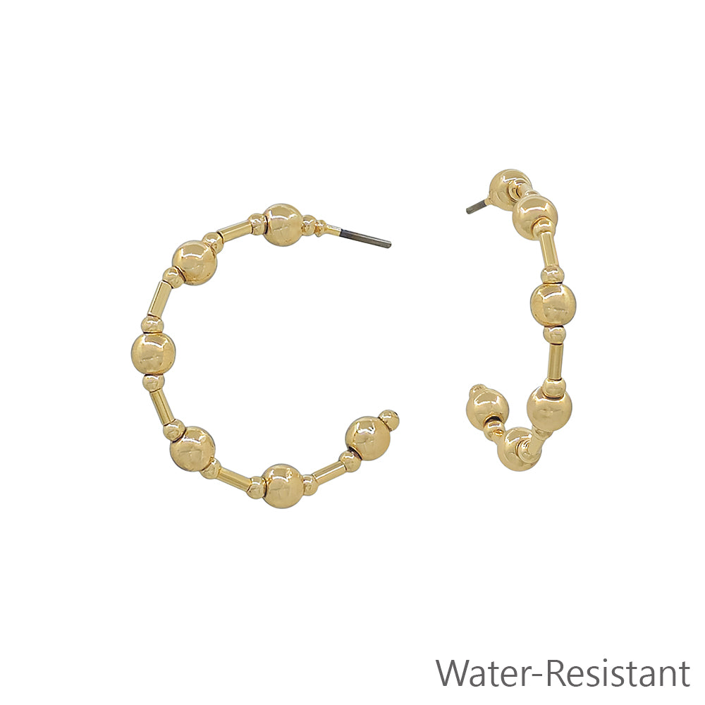 Water Resistant Gold Beaded with 4MM Gold Beaded 1" Hoop Earring