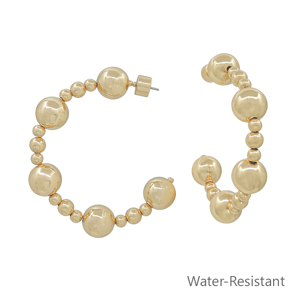 Water Resistant 10MM Beaded 2" Gold Hoop Earring