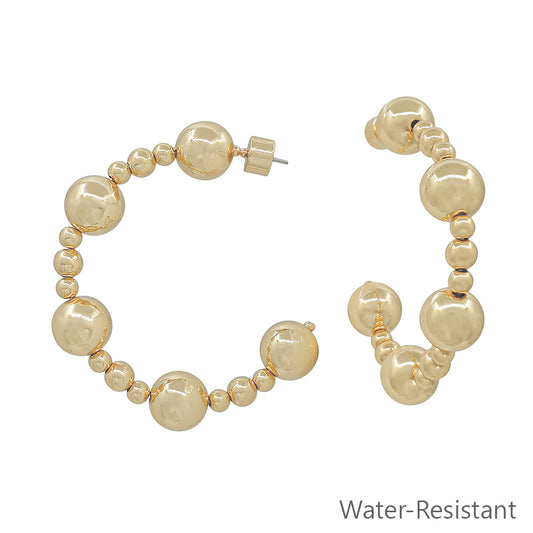 Water Resistant 10MM Beaded 2" Gold Hoop Earring
