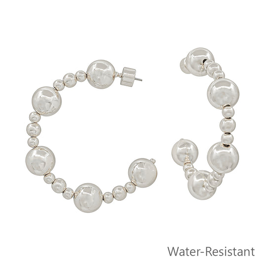 Water Resistant 10MM Beaded 2" Silver Hoop Earring