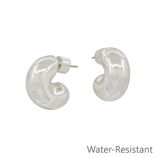 Water Resistant Silver Rounded Huggie .5" Hoop Earring