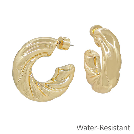 Water Resistant 1.25" Gold Thick Twisted Hoop Earring