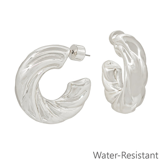 Water Resistant 1.25" Silver Thick Twisted Hoop Earring