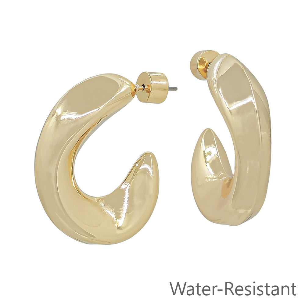 Water Resistant 1.25" Gold Rounded Hoop Earring