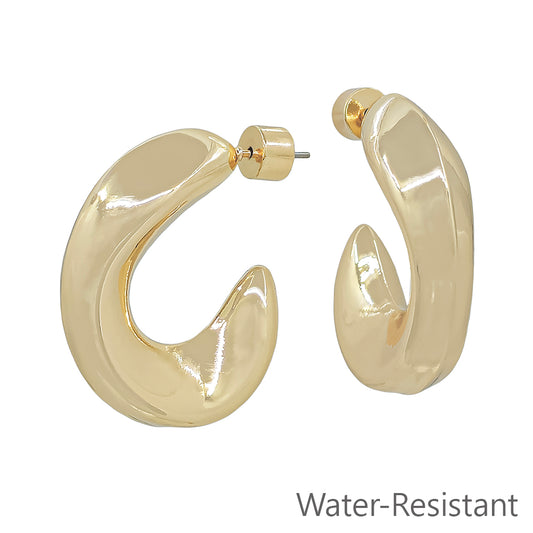 Water Resistant 1.25" Gold Rounded Hoop Earring