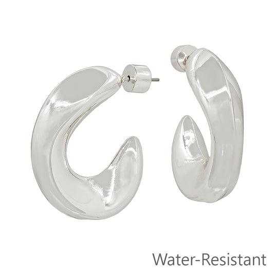 Water Resistant 1.25" Silver Rounded Hoop Earring