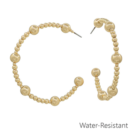 Water Resistant Gold Beaded with 6MM Gold Beaded 2" Hoop Earring