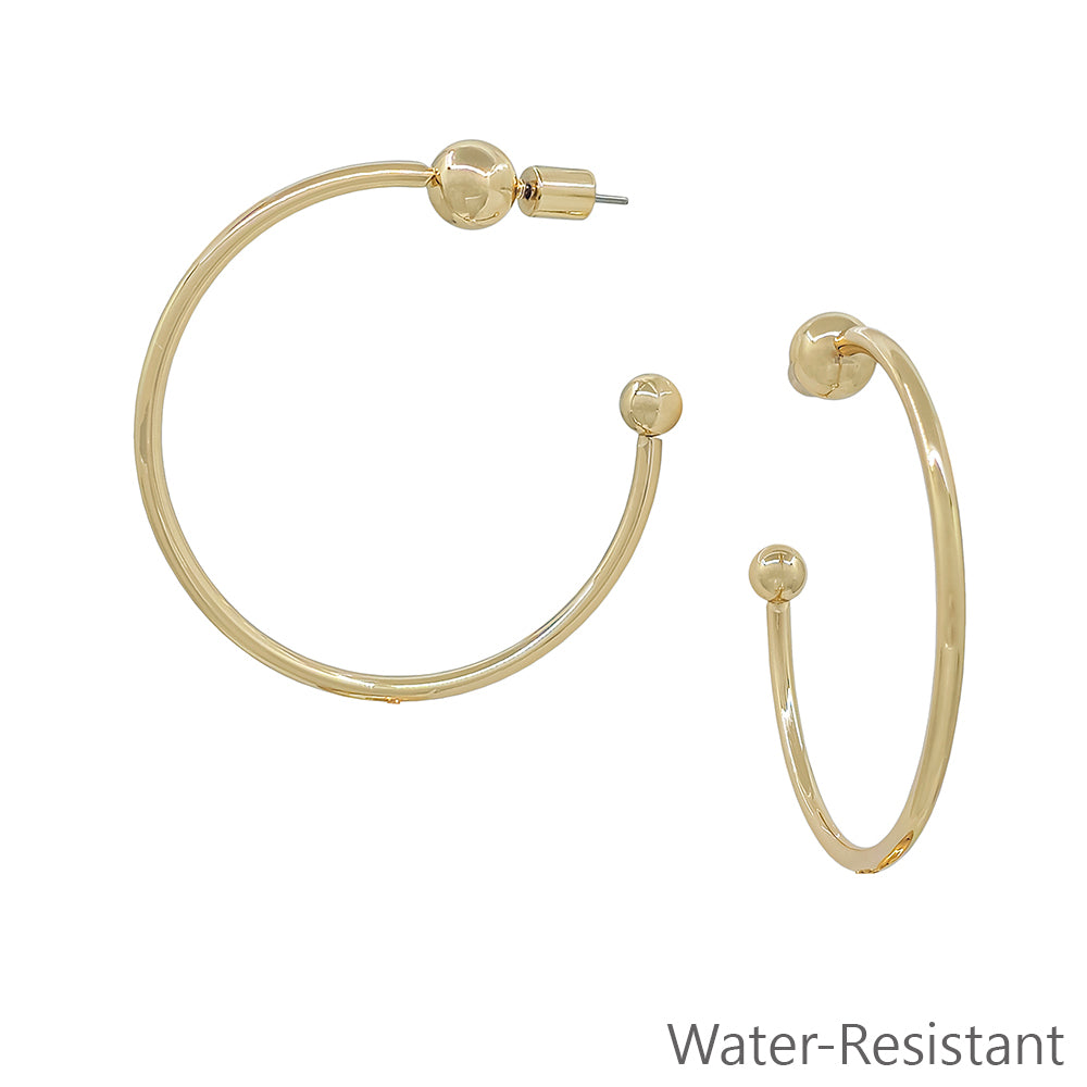 Water Resistant Gold Hoop with Ball Detail 2" Hoop Earring