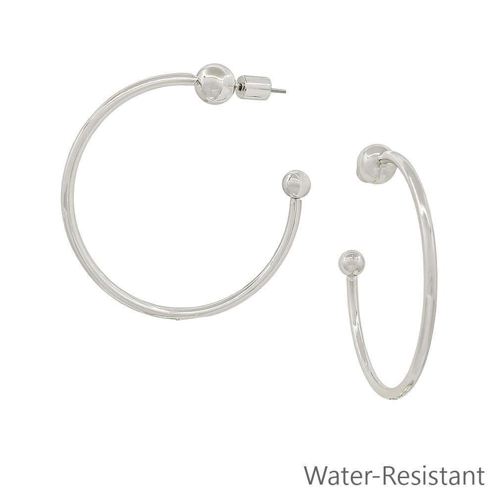 Water Resistant Silver Hoop with Ball Detail 2" Hoop Earring