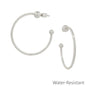 Water Resistant Silver Hoop with Ball Detail 2" Hoop Earring