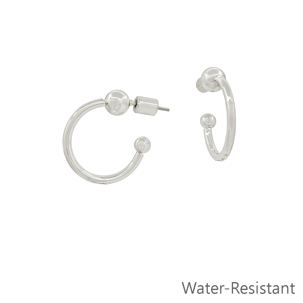 Water Resistant Silver Hoop with Ball Detail 1" Hoop Earring