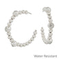 Water Resistant Silver Beaded Hoop with Crystal Accents 2" Earring