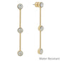 Water Resistant Gold Rhinestone with Gold  Bar Drop 2.75" Earring