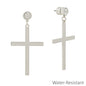 Water Resistant 2" Silver CZ Stud and Cross Drop Earring