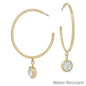 Water Resistant 2" Gold Hoop Earring with Circle Crystal Drop