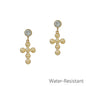 Water Resistant Beaded .5" Cross with Crystal Stud Earring