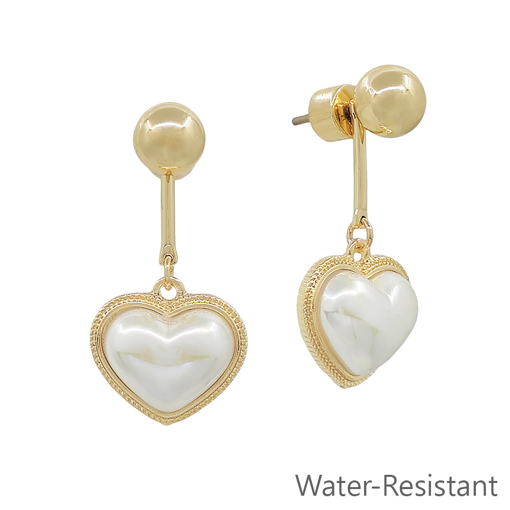 Gold Beaded Stud with Pearl Heart Drop 1" Earring