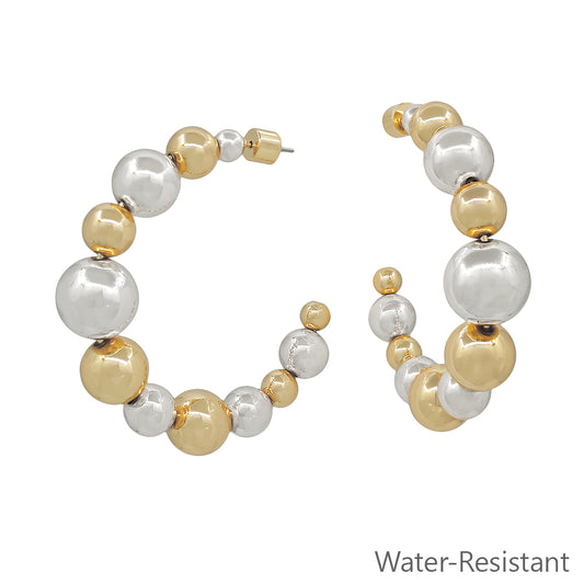 Gold and Silver Graduated 2" Beaded Hoop Earring
